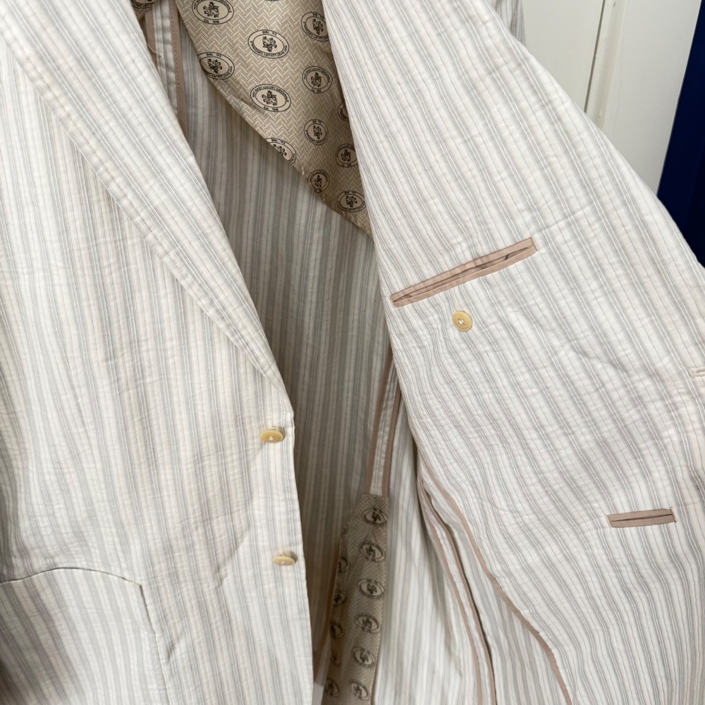 Nat Nast Blazer XL Cream Tan Striped Linen Cotton Silk Lined Sport Coat 1210 - Picture 6 of 7
